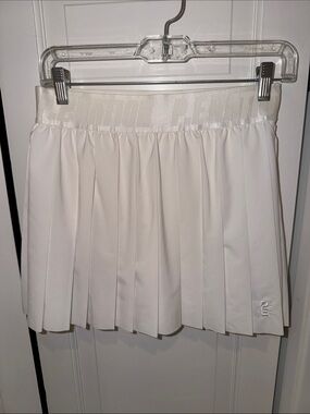 P.E Nation White Pleated Mini Skirt with Logo Waistband